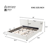 King Size Upholstered Platform Bed Frame with Thick Padded Wingback Headboard, Noise-Free, Cream White