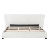 King Size Upholstered Platform Bed Frame with Thick Padded Wingback Headboard, Noise-Free, Cream White