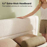 King Size Upholstered Platform Bed Frame with Thick Padded Wingback Headboard, Noise-Free, Cream White