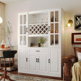 Wine Cabinet with Wine Rack & Glass Holder, Kitchen & Bar Cabinet with Drawer, Adjustable Shelves, Door Storage for Dining Room