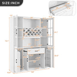 Wine Cabinet with Wine Rack & Glass Holder, Kitchen & Bar Cabinet with Drawer, Adjustable Shelves, Door Storage for Dining Room
