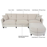 108" L-Shape Modular Sectional Sofa Upholstered 3-Seat Sofa with Soft Cushions, Ottoman & Storage Bag, Comfy Cloud Sofa Couch, Beige
