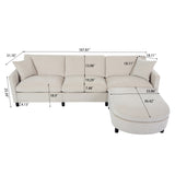 108" L-Shape Modular Sectional Sofa Upholstered 3-Seat Sofa with Soft Cushions, Ottoman & Storage Bag, Comfy Cloud Sofa Couch, Beige