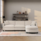 108" L-Shape Modular Sectional Sofa Upholstered 3-Seat Sofa with Soft Cushions, Ottoman & Storage Bag, Comfy Cloud Sofa Couch, Beige