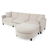 108" L-Shape Modular Sectional Sofa Upholstered 3-Seat Sofa with Soft Cushions, Ottoman & Storage Bag, Comfy Cloud Sofa Couch, Beige