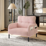 Corduroy Upholstered Accent Chair, Single Armchair with Side Storage Pockets for Reading, Living Rooms, Bedrooms