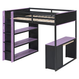 Full Size Loft Bed with Desk, Storage Shelves & Drawers, Wood Gaming Loft Bed Frame for Teens/Adults