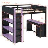 Full Size Loft Bed with Desk, Storage Shelves & Drawers, Wood Gaming Loft Bed Frame for Teens/Adults