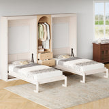 Double Twin Size in One Murphy Bed, Foldable Wall Bed with Wardrobe, Shelves & 2 Drawers for Bedroom, Guest Room, Office