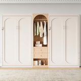 Double Twin Size in One Murphy Bed, Foldable Wall Bed with Wardrobe, Shelves & 2 Drawers for Bedroom, Guest Room, Office