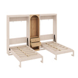 Double Twin Size in One Murphy Bed, Foldable Wall Bed with Wardrobe, Shelves & 2 Drawers for Bedroom, Guest Room, Office