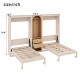 Double Twin Size in One Murphy Bed, Foldable Wall Bed with Wardrobe, Shelves & 2 Drawers for Bedroom, Guest Room, Office