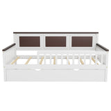 Twin Size Daybed Kids Platform Bed with Twin Trundle & Full-Surround Safety Guardrails for Girls Boys, White