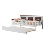 Twin Size Daybed Kids Platform Bed with Twin Trundle & Full-Surround Safety Guardrails for Girls Boys, White
