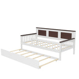 Twin Size Daybed Kids Platform Bed with Twin Trundle & Full-Surround Safety Guardrails for Girls Boys, White