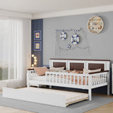 Twin Size Daybed Kids Platform Bed with Twin Trundle & Full-Surround Safety Guardrails for Girls Boys, White
