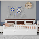 Twin Size Daybed Kids Platform Bed with Twin Trundle & Full-Surround Safety Guardrails for Girls Boys, White