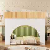 Full Size Bunk Bed Frame with LED Light, Ladder, Safety Guardrails & Half-Circular Design for Kids/Teens/Adults