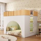 Full Size Bunk Bed Frame with LED Light, Ladder, Safety Guardrails & Half-Circular Design for Kids/Teens/Adults