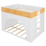 Full Size Bunk Bed Frame with LED Light, Ladder, Safety Guardrails & Half-Circular Design for Kids/Teens/Adults
