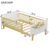 Twin Size Convertible Kids Platform Bed Frame, Wooden Low Profile Bed with Removable Guardrails & Footboard Holder
