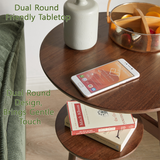 Wood 2-Tier End Table, Round Sofa Side Table with Open Storage Shelf for Living Room, Bedroom