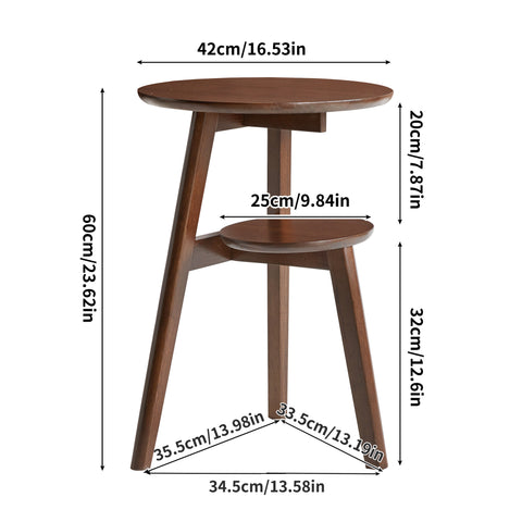 Wood 2-Tier End Table, Round Sofa Side Table with Open Storage Shelf for Living Room, Bedroom