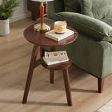 Wood 2-Tier End Table, Round Sofa Side Table with Open Storage Shelf for Living Room, Bedroom