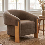 36"W Barrel Accent Chair Upholstered Lounge Sofa Chair Oversized Reading Armchair with Thick Padded Seat&Solid Wood Legs, Brown