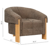36"W Barrel Accent Chair Upholstered Lounge Sofa Chair Oversized Reading Armchair with Thick Padded Seat&Solid Wood Legs, Brown