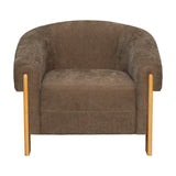 36"W Barrel Accent Chair Upholstered Lounge Sofa Chair Oversized Reading Armchair with Thick Padded Seat&Solid Wood Legs, Brown