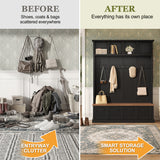 All-in-1 Hall Tree Entryway Storage Bench Mudroom Coat Closet Enclosed Shoe Cabinets with Hooks & Open Shelves, Black