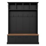 All-in-1 Hall Tree Entryway Storage Bench Mudroom Coat Closet Enclosed Shoe Cabinets with Hooks & Open Shelves, Black