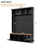 All-in-1 Hall Tree Entryway Storage Bench Mudroom Coat Closet Enclosed Shoe Cabinets with Hooks & Open Shelves, Black