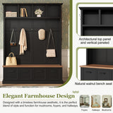 All-in-1 Hall Tree Entryway Storage Bench Mudroom Coat Closet Enclosed Shoe Cabinets with Hooks & Open Shelves, Black
