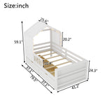 Twin Size Toddler House Bed Kids Platform Bed Frame with Detachable Tent, Light, Bookshelves, Storage Drawers&Safety Guardrails, White
