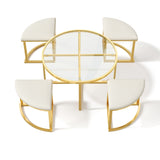 Modern Round Coffee Table with 4 Nesting Padded Stools, Tempered Glass Top&Gold Metal Frame, Center Table Sofa Table Cocktail Table,Clear