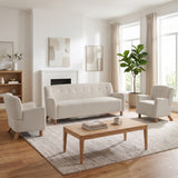 3-Piece Living Room Furniture Set - Button Tufted 3-Seater Linen Sofa & 2 Armchairs with Rubber Wood Legs