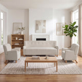 3-Piece Living Room Furniture Set - Button Tufted 3-Seater Linen Sofa & 2 Armchairs with Rubber Wood Legs