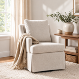 Rolling Upholstered Accent Chair with 4 Casters, Linen Armchair Single Sofa Chair with Back Cushion for Living Dining Room, Bedroom