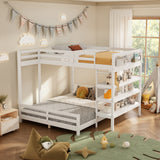 Full Over Queen L-Shaped Bunk Bed with Safety Guardrails, 3-Tier Storage Shelves & Side DIY Grid Pegboard for Teens/Adults