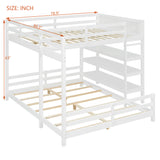 Full Over Queen L-Shaped Bunk Bed with Safety Guardrails, 3-Tier Storage Shelves & Side DIY Grid Pegboard for Teens/Adults