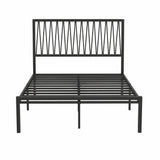 Full Size Metal Bed Frame with Geometric Headboard, Platform Bed for Bedroom, Apartment, Snap-Fit Assembly, No Box Spring Needed