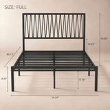 Full Size Metal Bed Frame with Geometric Headboard, Platform Bed for Bedroom, Apartment, Snap-Fit Assembly, No Box Spring Needed