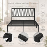 Full Size Metal Bed Frame with Geometric Headboard, Platform Bed for Bedroom, Apartment, Snap-Fit Assembly, No Box Spring Needed