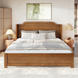 Solid Wood Platform Bed Frame with Arched Headboard, Minimalist Queen Size Traditional Wood Bed Frame