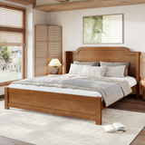Solid Wood Platform Bed Frame with Arched Headboard, Minimalist Queen Size Traditional Wood Bed Frame