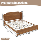 Solid Wood Platform Bed Frame with Arched Headboard, Minimalist Queen Size Traditional Wood Bed Frame