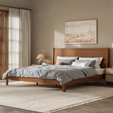King Platform Bed Solid Bamboo Bed Frame Mid‑Century Modern Bed Frame with Tall Headboard