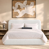 King Size Platform Bed Frame, Low Profile Upholstered Bed with Folding Metal Frame & Padded Edges for Bedroom, No Box Spring Needed